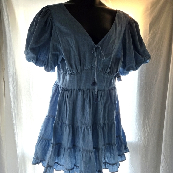 Blue Puff Sleeve Denim Dress NWT - Picture 8 of 10